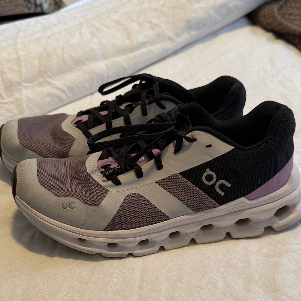 On Running Black and Lavender Athletic Shoes